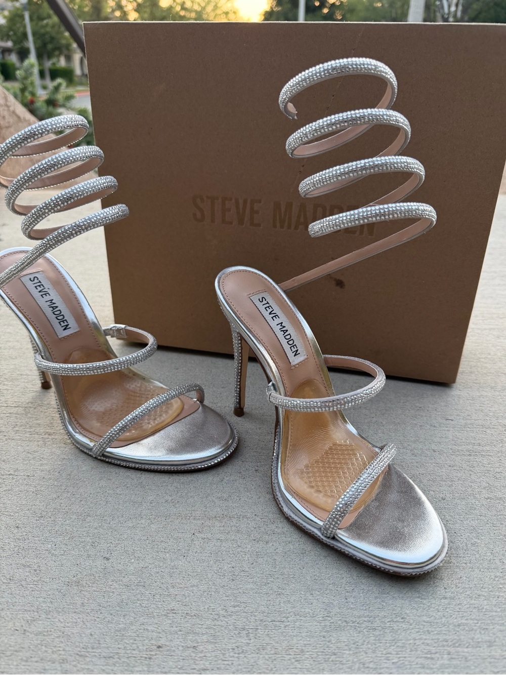Steve Madden Silver Spiral Rhinestone Strap Heels